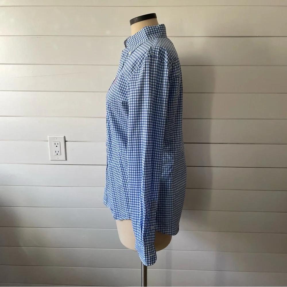 Ralph Lauren - Women’s Custom Fit size 12- Blue Gingham Button Up - Picture 3 of 10